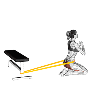 resistance band hip thrusts on knees (female)